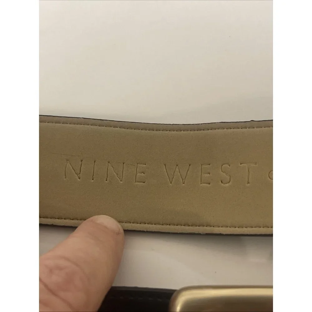 NINE WEST LEATHER PATCHWORK BROWN BELT WOMEN COWHIDE GOLD BUCKLE‎ SMALL PELLING
